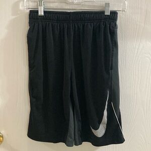2 pair Nike Kids Black Shorts/Black White and Grey Shorts. Boys Large